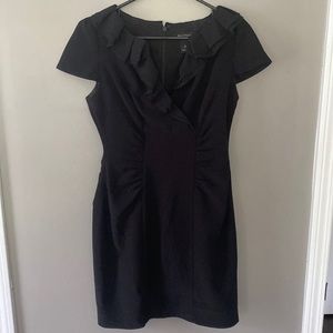 White House Black Market Black ruffled with cap sleeve sheath dress. Size 0